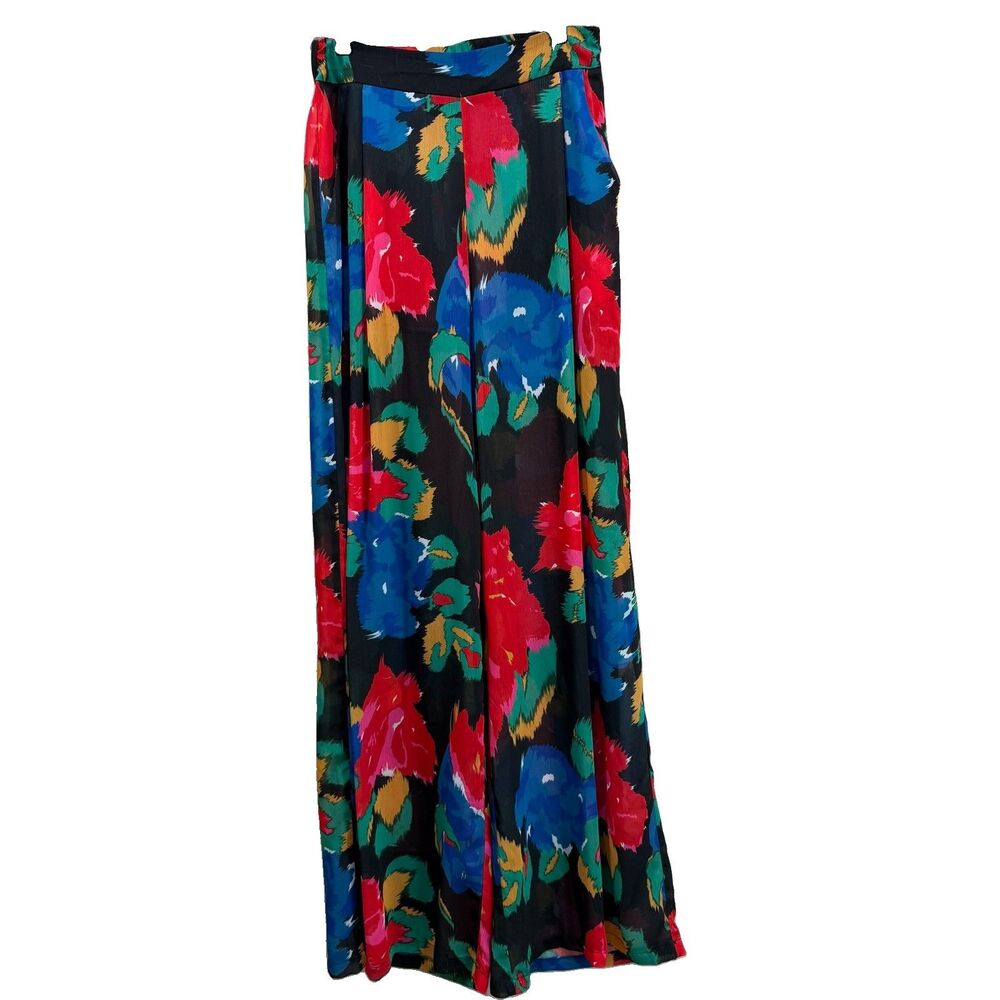AKIRA Women's Size M Floral Wide Leg Elastic Waist Palazzo Pants Beach Cover Up